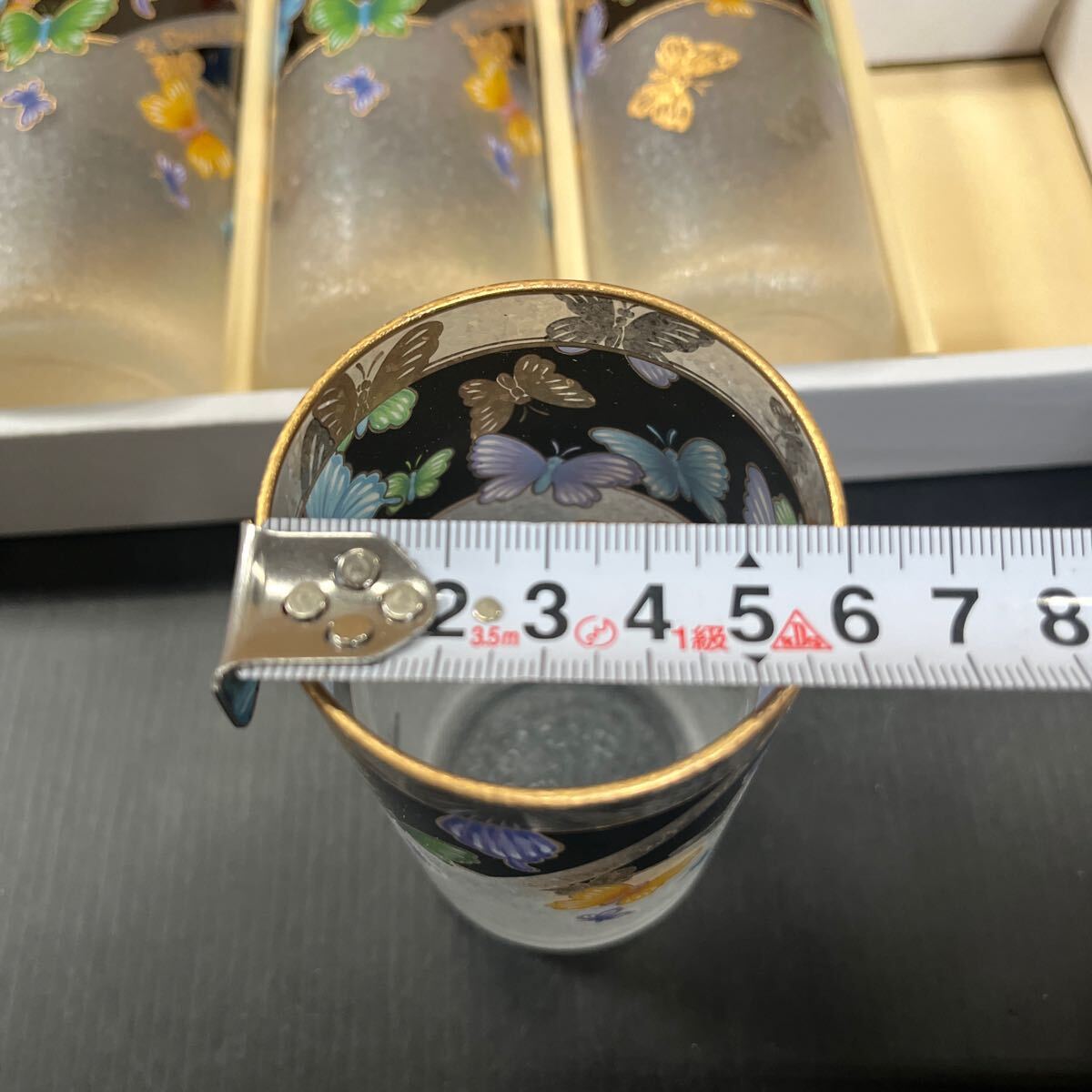 デービッドヒックス タンブラーセット グラス 蝶々 オシャレ 食器 5客 ロンドン イングランド 硝子 未使用品の画像2