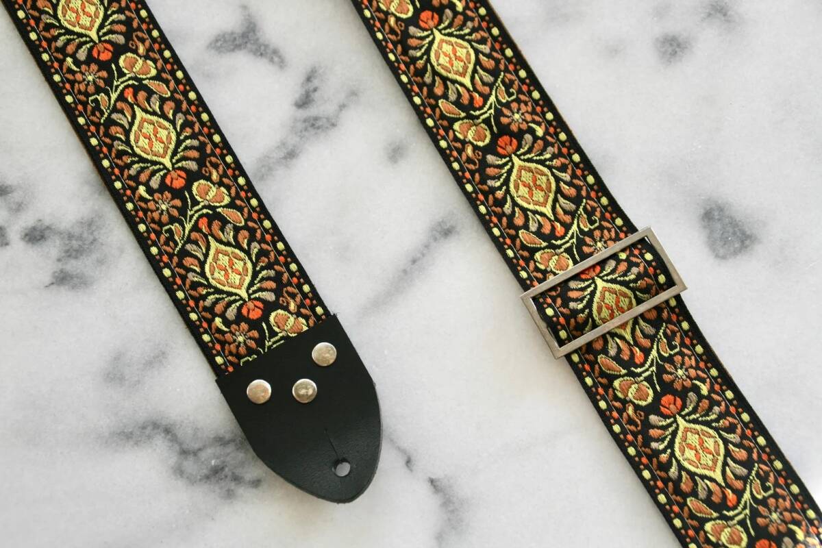 Tom's Vintage Straps【Gold Peacock】ハンドメイド ギターストラップ 本革エンド フランス製の画像3