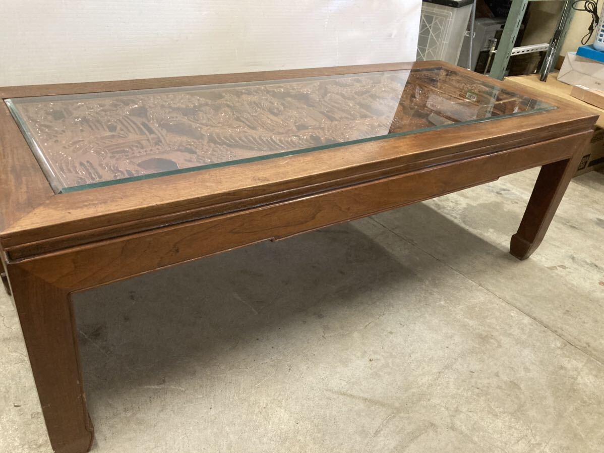 YK6504 Hamamatsu pickup limitation China high class / gorgeous reception glass table / center table sculpture / tree carving / fine art / the smallest small carving China .. person present condition goods 0313