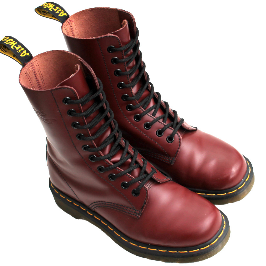 Dr.MARTENS ドクターマーチン★10ホールブーツ UK5=24 1490 チェリーレッド 10EYE BOOT スムースレザー レースアップ i-673