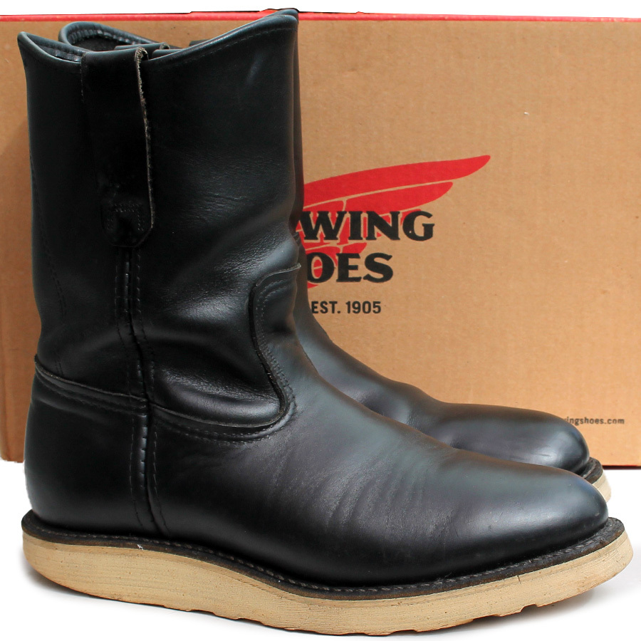  негодный версия *Red Wing SHOES Red Wing *9inch PECOS BOOTS 5.5D=23.5 8169 вышивка перо бирка 2000 год 1 месяц производства черный pekos ботинки USA производства i-675