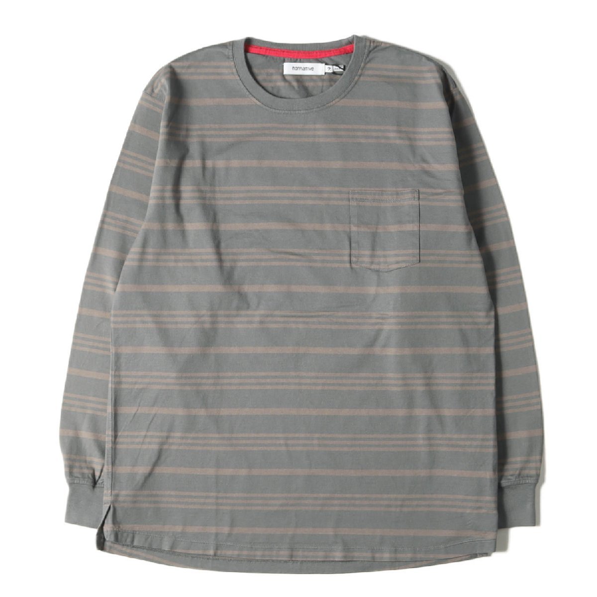 新品 NONNATIVE ノンネイティブ 22W/23S ボーダー ロングスリーブ ポケットTシャツ DWELLER L/S TEE COTTON JERSEY BORDER カーキ