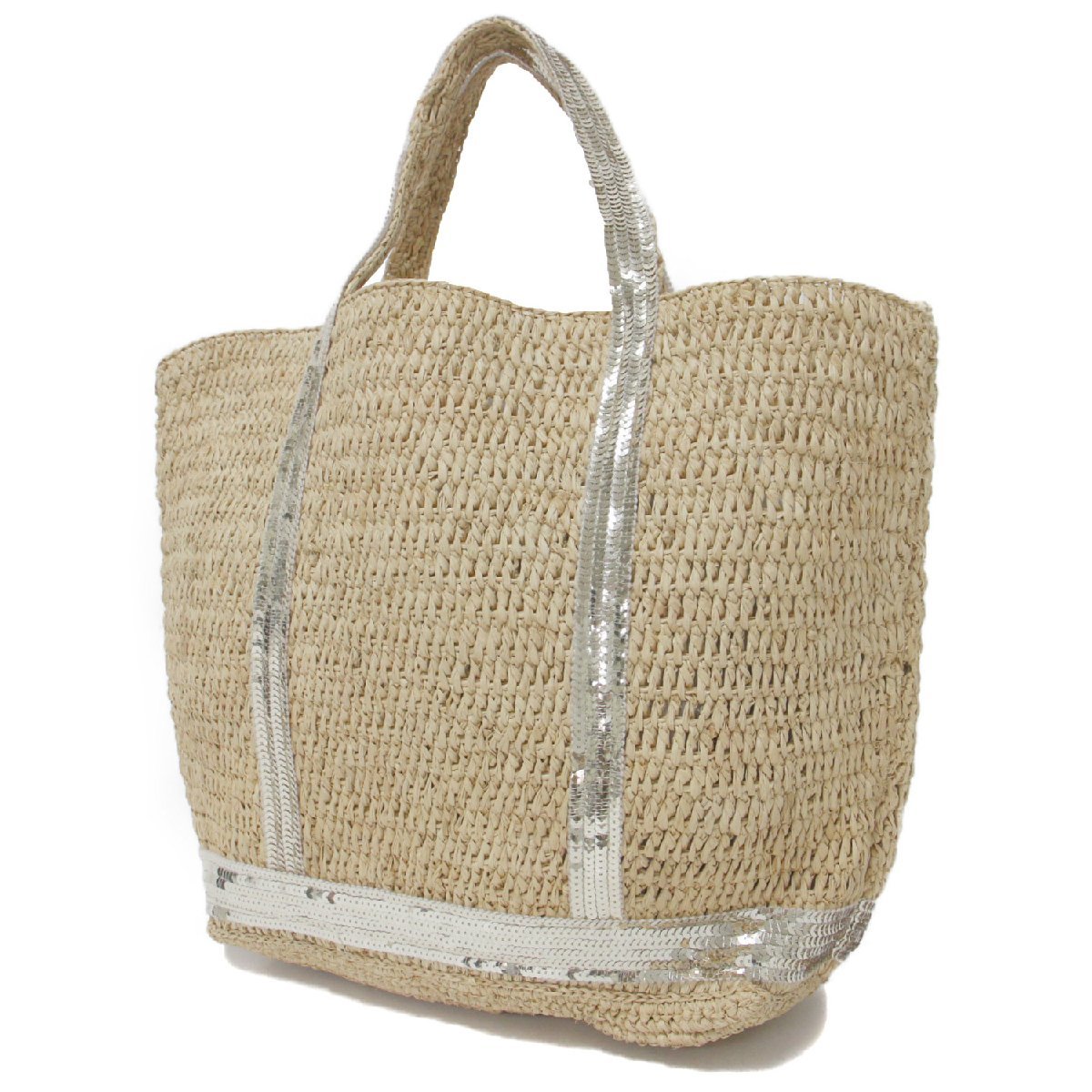 vanessabruno Vanessa Bruno bag tote bag spangled natural material rough .aCABAS MOYEN beige Gold A4 size storage 