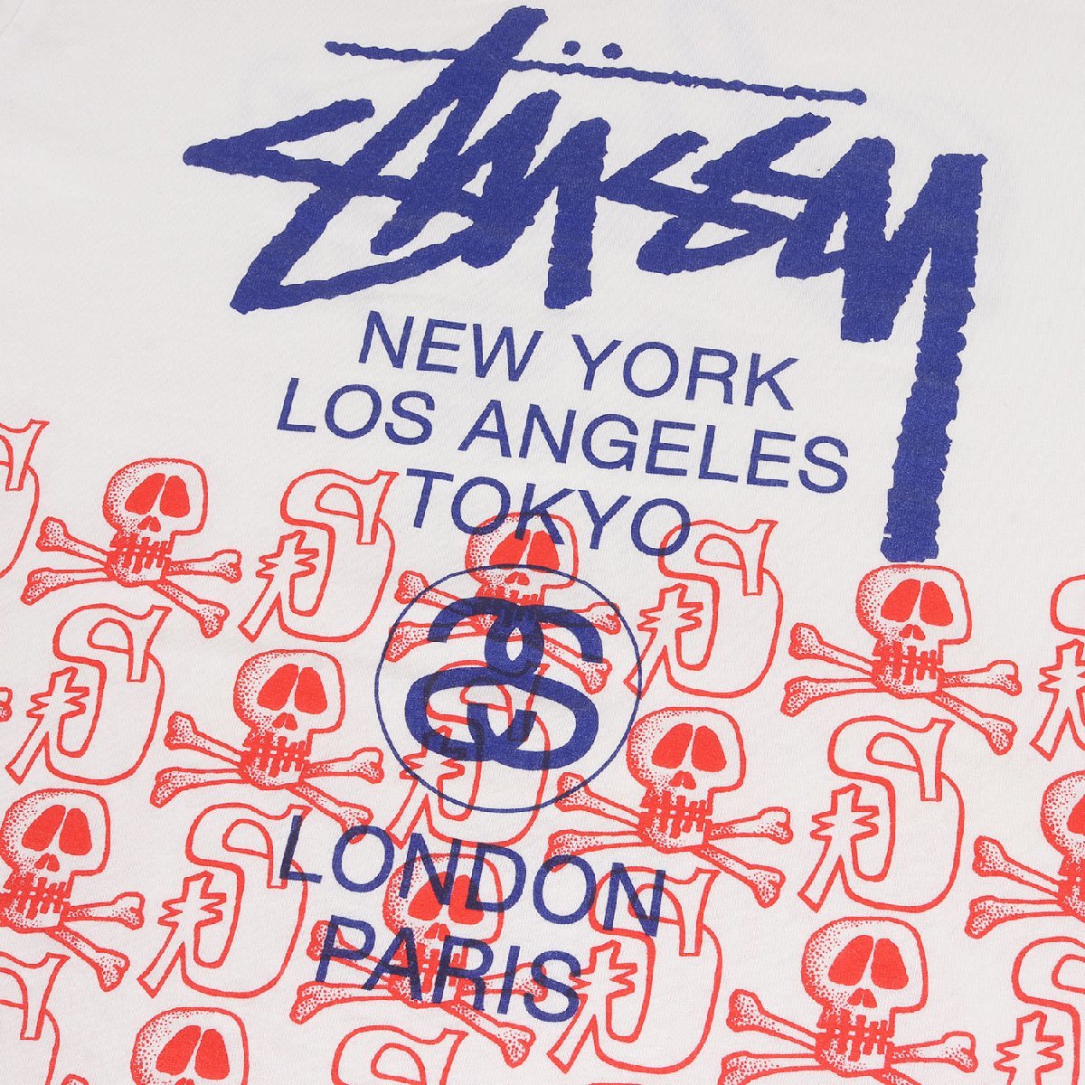 STUSSY Stussy футболка размер :XL world Tour Skull bo-n длинный рукав футболка белый tops cut and sewn длинный рукав 