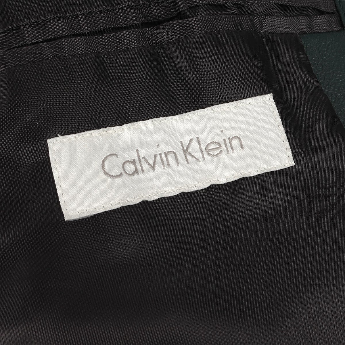 Calvin Klein カルバンクライン ジャケット サイズ:34 シープ スキン ラム レザー ナローラペル 1B テーラードジャケット ダークグリーン_画像3