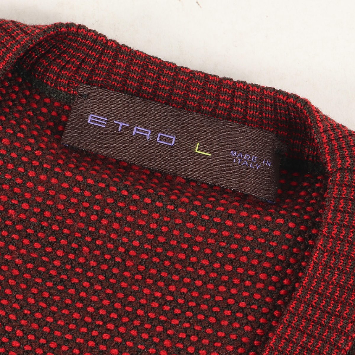 ETRO Etro birz I микро проверка V шея средний мера шерсть вязаный кардиган Brown красный L Италия производства 