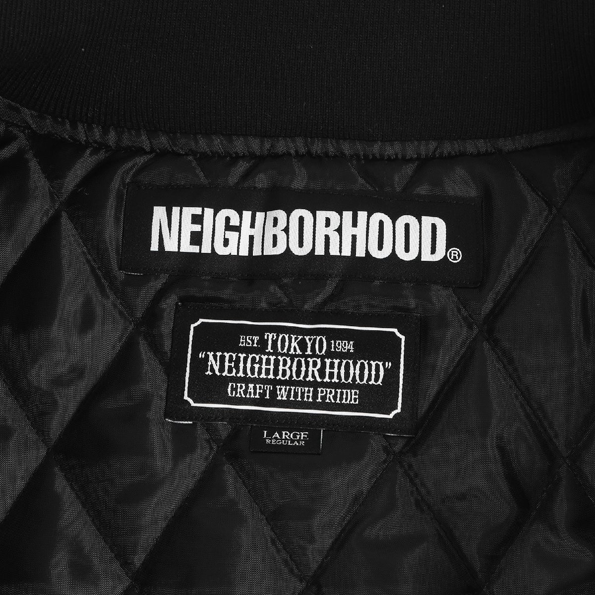  beautiful goods NEIGHBORHOOD Neighborhood jacket size :L 19SS chain embroidery Logo satin car Club jacket C.C. / E-JKT black 