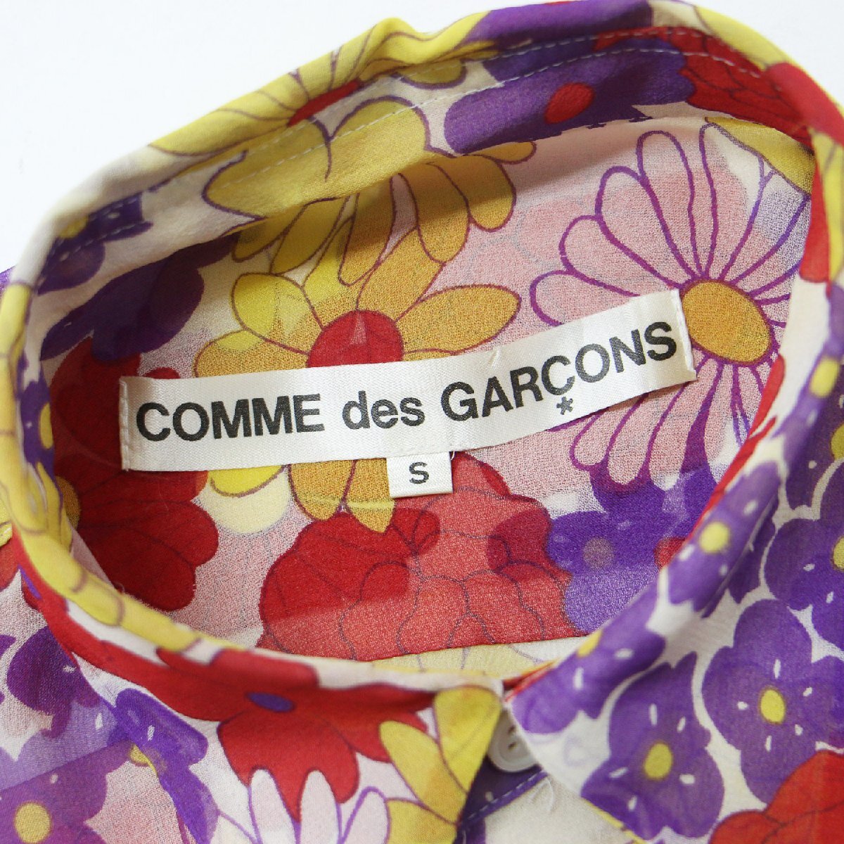 COMME des GARCONS コムデギャルソン シャツ 花柄 S シアー シフォン シルク AD2000 長袖 トップス カットソー ブラウス_画像4