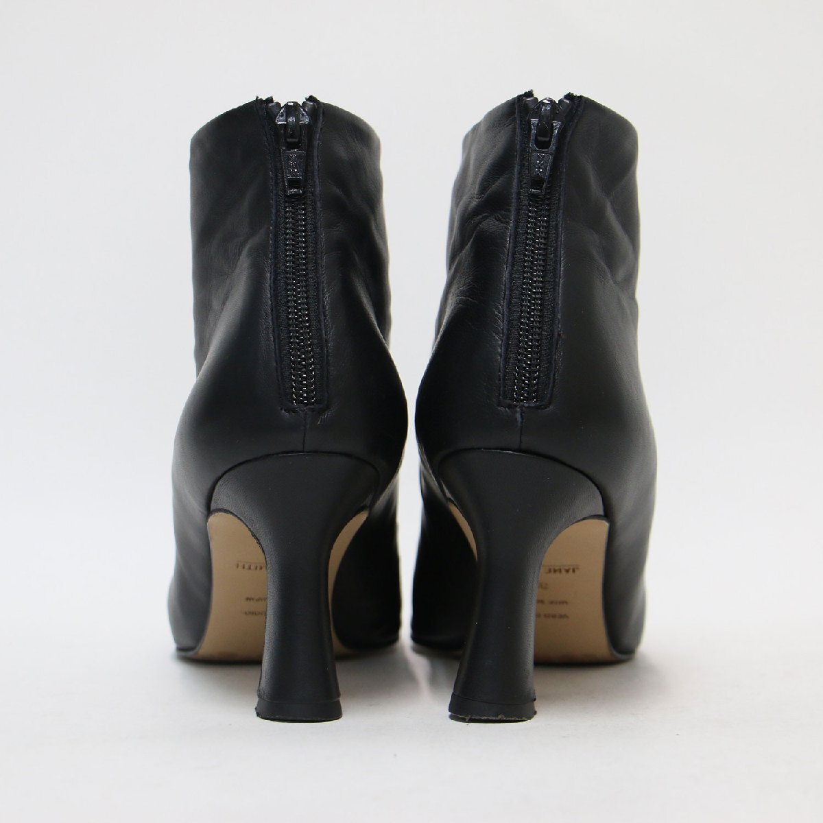 JANE SMITH ジェーンスミス ブーツ サイズ:38(24.5cm位) ショート ブーティ ミドルヒール スクエアトゥ シンプル レザー ブラック 日本製