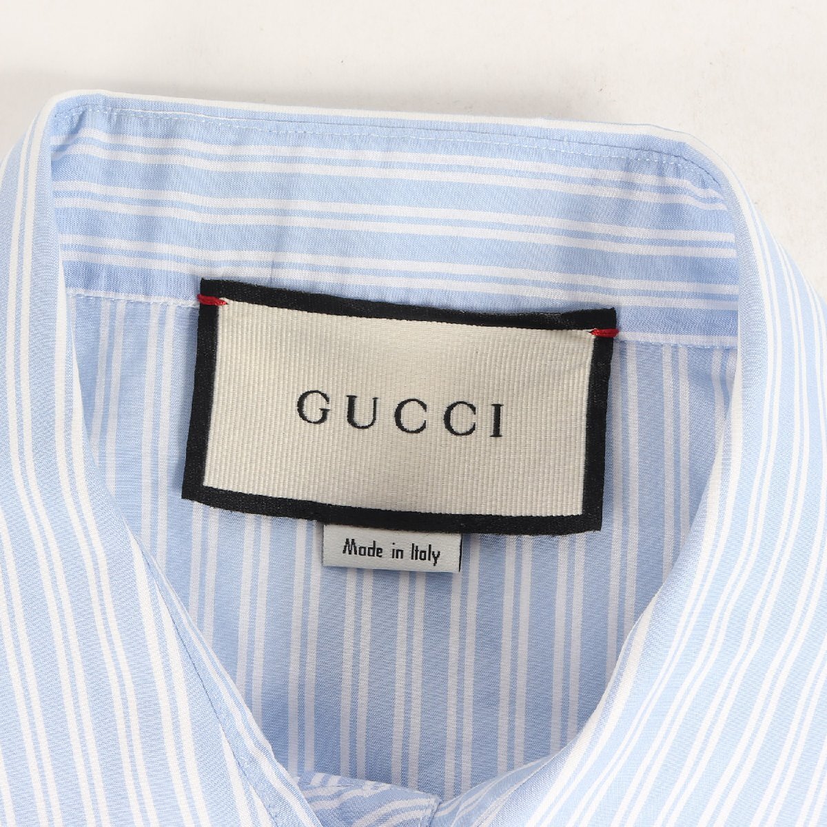 GUCCI グッチ シャツ サイズ:46 ワイドカラー ストライプ コットン ブロードシャツ 長袖 ブルー ホワイト イタリア製 ブランド トップス_画像3