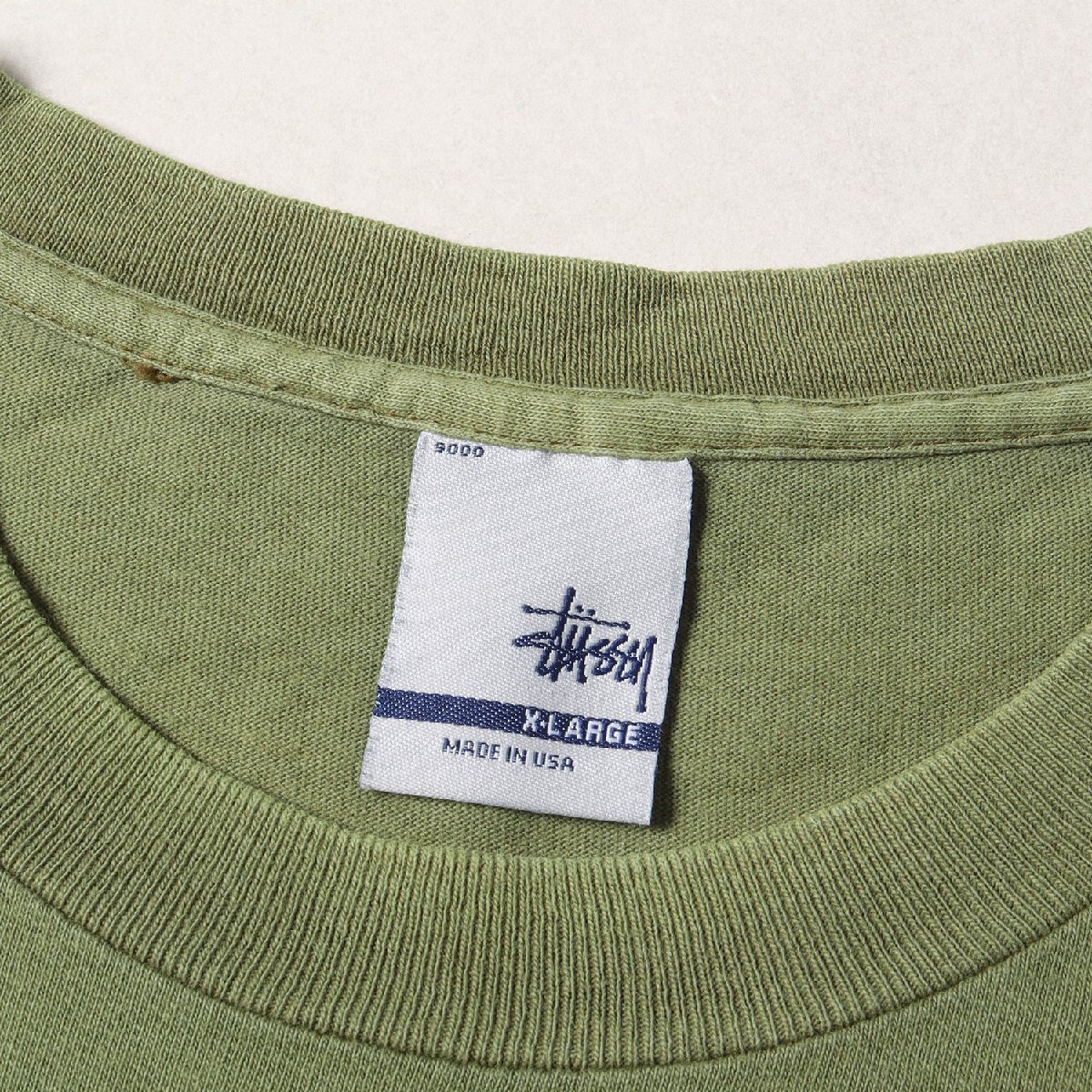 STUSSY ステューシー Tシャツ サイズ:XL 00s 逆さブランドロゴ クルーネック 半袖Tシャツ USA製 カーキ トップス カットソー 00年代_画像3