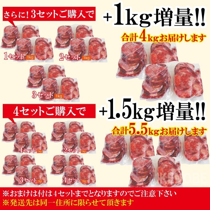 送料無料 訳あり不揃い厚切り牛タン切り落とし下味加工品 1kg（約250ｇｘ4個)冷凍 2セット以上購入で増量中 小分けパック品 牛たん 舌 焼肉_画像9