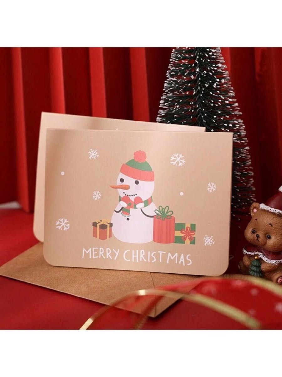手作りクリスマスカード 牛革風デザイン シール付き 6個入り 同封された封筒