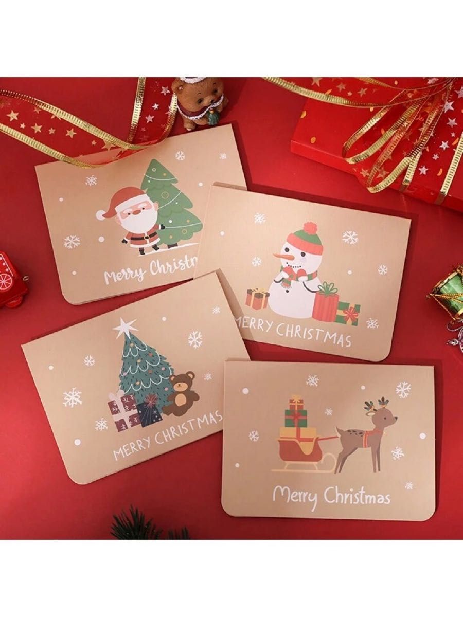 手作りクリスマスカード 牛革風デザイン シール付き 6個入り 同封された封筒