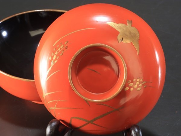 【夢讃岐】茶道煎茶/木製漆器　蒔絵・吸物椀　9客揃（蓋9枚）Φ115 wa275_画像9