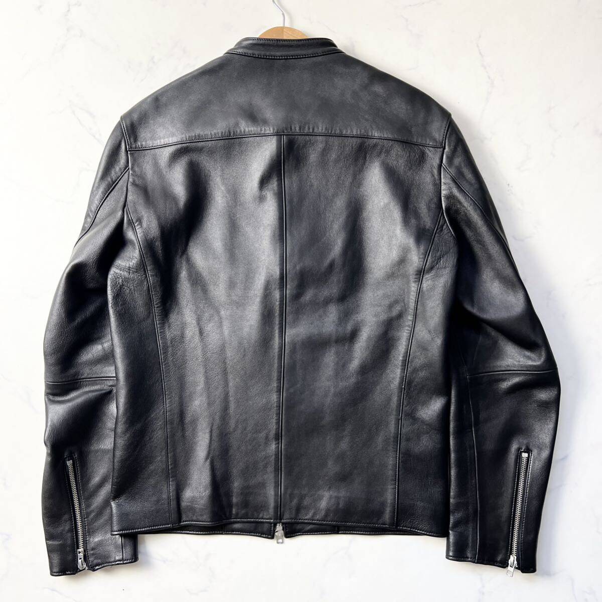 E21( rare size L)LIDnM[ refined stylish ] ram leather rider's jacket single sheep leather black Llidom