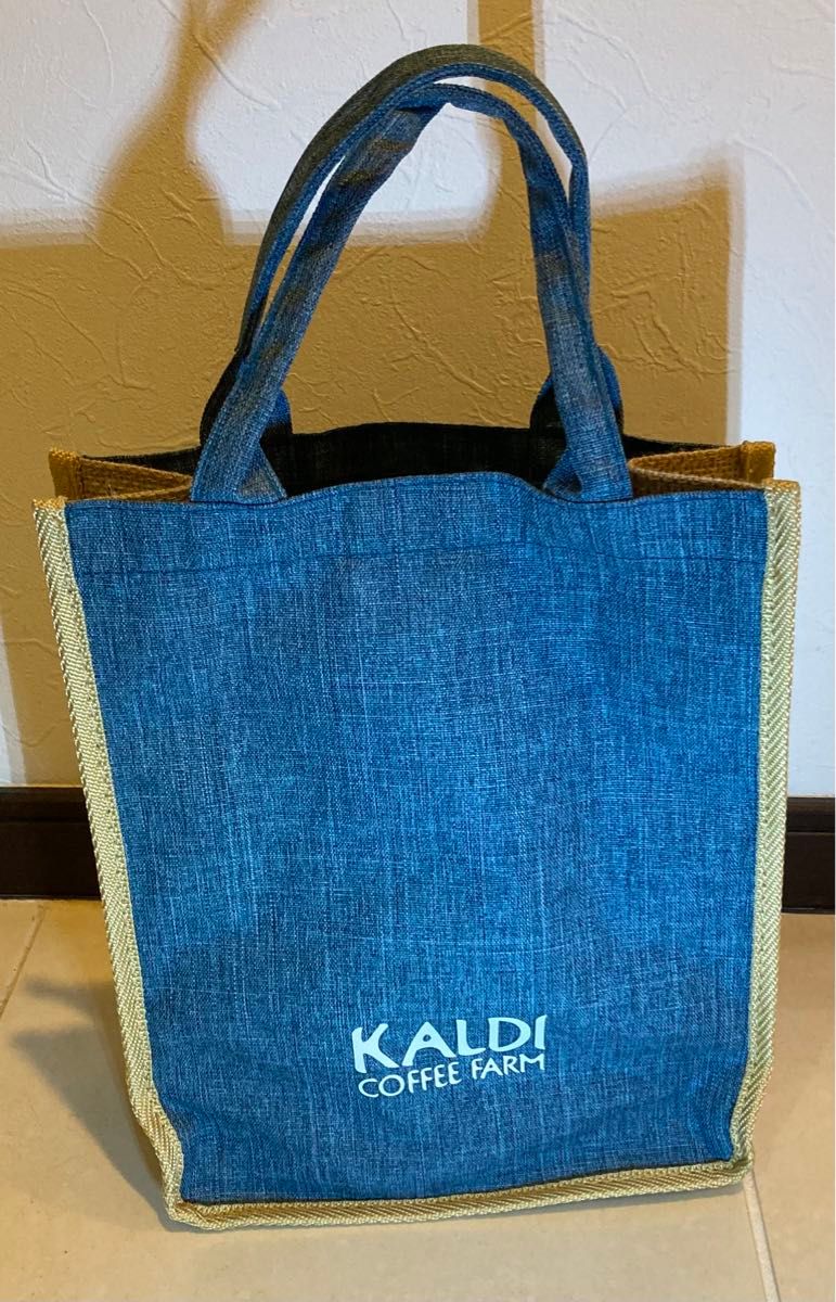 【美品、未使用】KALDI カルディ ミニ エコバッグ 麻 リネン ロゴプリント