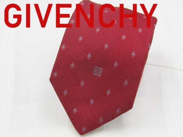 【ジバンシィ】 OC 0078 ジバンシィ GIVENCHY ネクタイ 赤色系 マイクロパターン ブランドロゴ柄 ジャガード_画像1