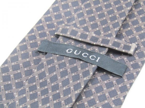 【グッチ】 OC 166 グッチ GUCCI ネクタイ 黒 茶色系 スクエアパターン柄 プリント_画像3