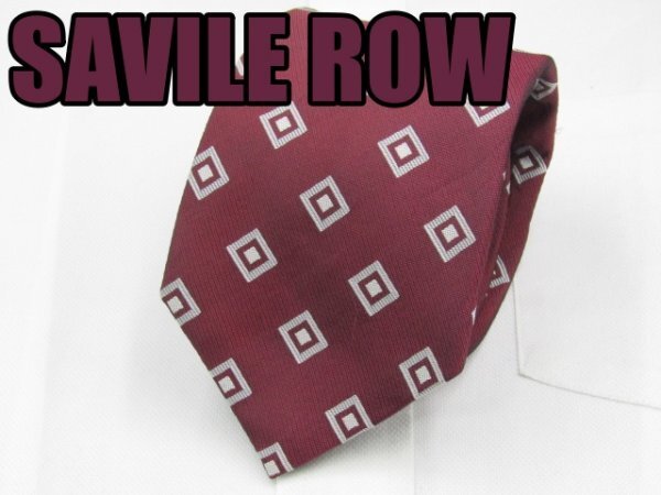 【サビルロウ】OC 197 サビルロウ SAVILE ROW ネクタイ 赤紫色系 スクエアパターン柄 ジャガード_画像1