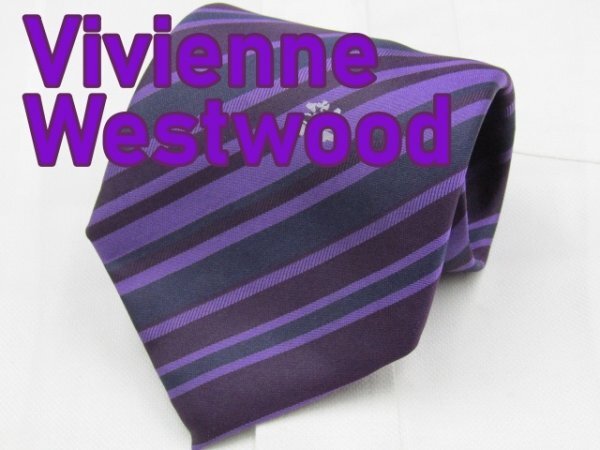 【ヴィヴィアン】 OC 288 ヴィヴィアン・ウエストウッド Vivienne Westwood ネクタイ 紫系 レジメンタル Vワンポイントロゴ ジャガードの画像1
