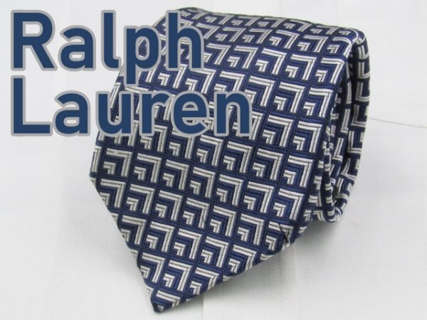 【ラルフローレン】 OC 285 ラルフローレン Ralph Lauren ネクタイ 紺色系 ジオメトリック ジャガードの画像1