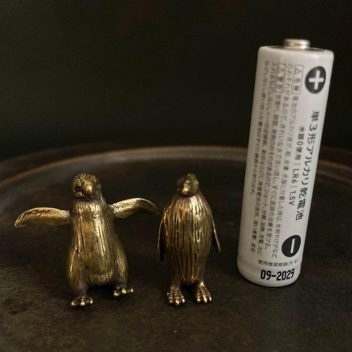 166 真鍮 置物 ペンギン 2匹 セット ビンテージ 風水 開運 金運 ヴィンテージ レトロ 真鍮製 置き物 オブジェ アンティーク ハンドメイド_画像6