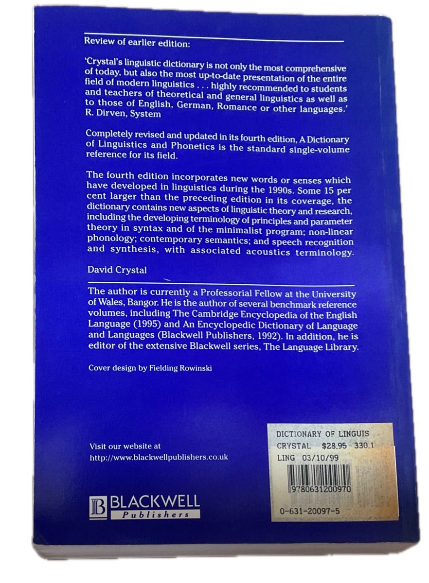 A Dictionary of Linguistics and Phonetics 4th Edition, Crystal 