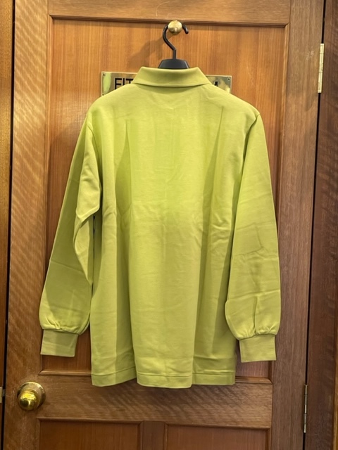 40 сделано в Японии женский рубашка-поло 40 размер желтый зеленый цвет старый магазин бренд хлопок 100% длинный рукав женщина рубашка-поло спорт воротник новый товар не использовался товар бесплатная доставка передний кнопка 