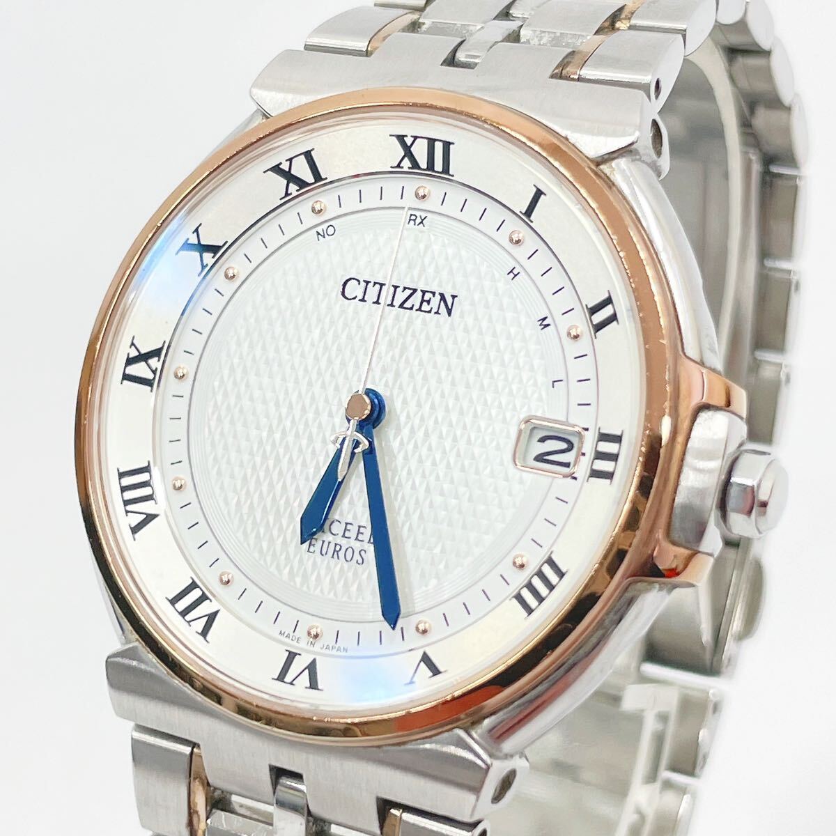 稼動品 CITIZEN シチズン H111-T019480 エクシード ユーロス 3針 電波ソーラー ベルト純正 メンズ 腕時計 デイト 02-0304〇の画像1