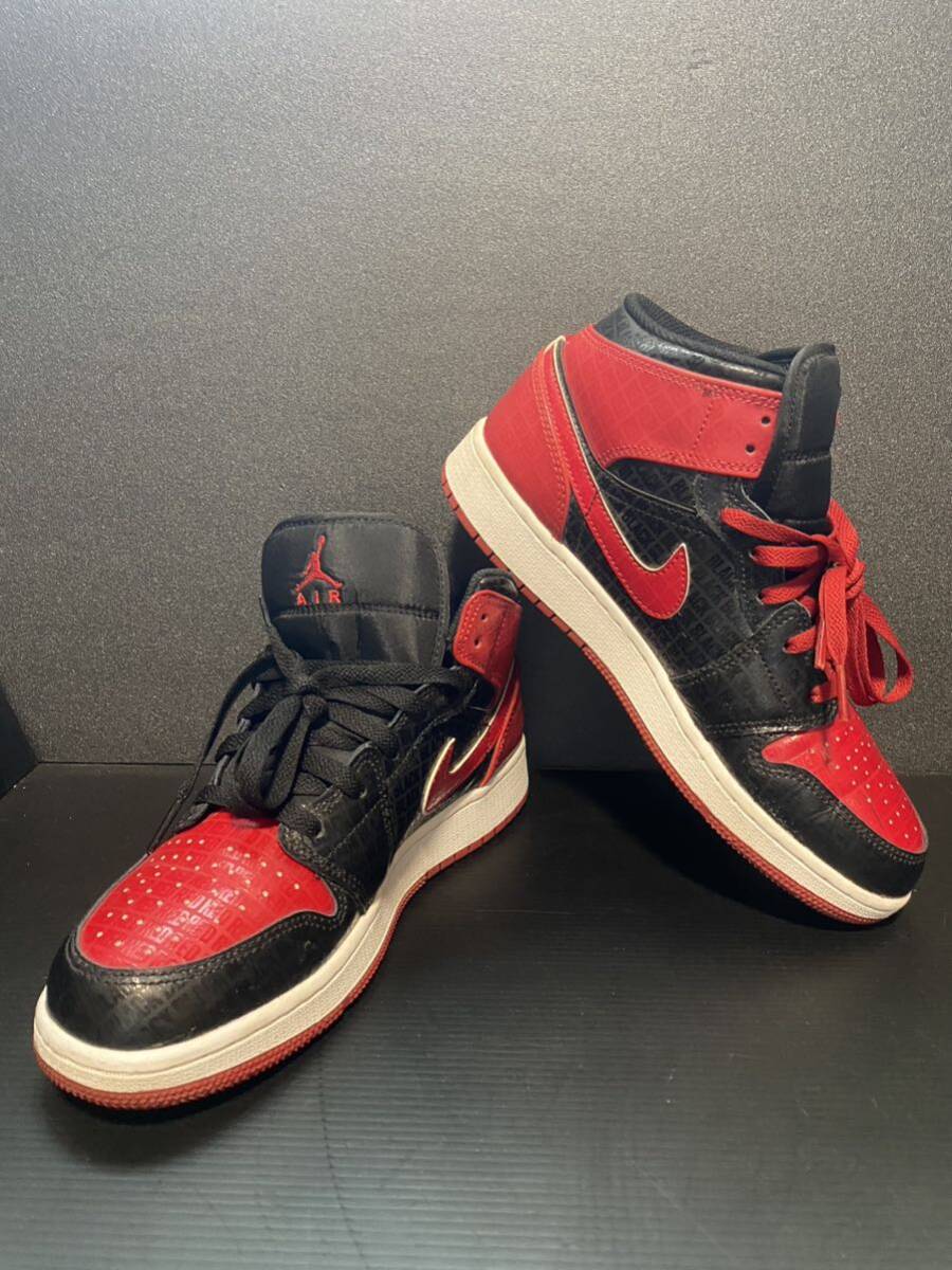 中古/美品★AIR JORDAN 1 MID/BRED/24.5cm★エアジョーダン1ミッド　ブレッド　赤黒　BLACK×RED NIKE ナイキ　スニーカー　1円 売り切り_画像1