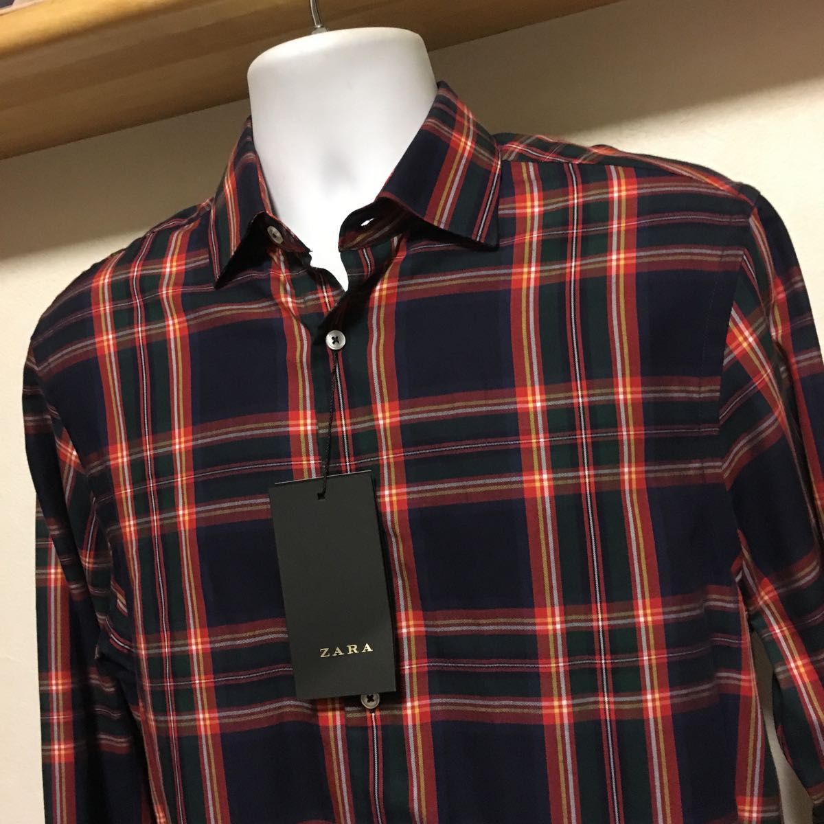 新品 完売 ZARA MAN チェック柄 シャツ メンズ L 42 チェック ネイビー オレンジ ネルシャツ