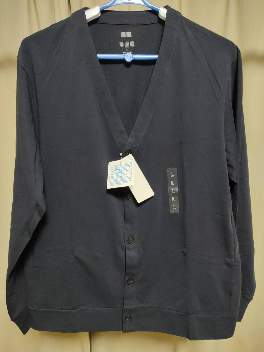 新品 ユニクロ エアリズムUVカットカーディガン ネイビー NAVY Lサイズ UNIQLO ポケット有り 341-433048