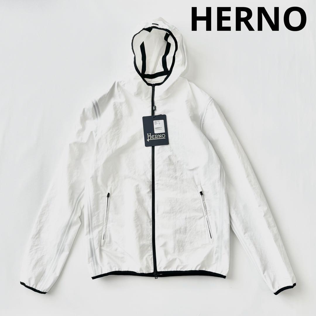 【未使用】HERNO ヘルノ 撥水加工 ヨットパーカー フーデッド ブルゾン 50 ホワイト 白 マウンテンパーカー ジップアップ 国内正規