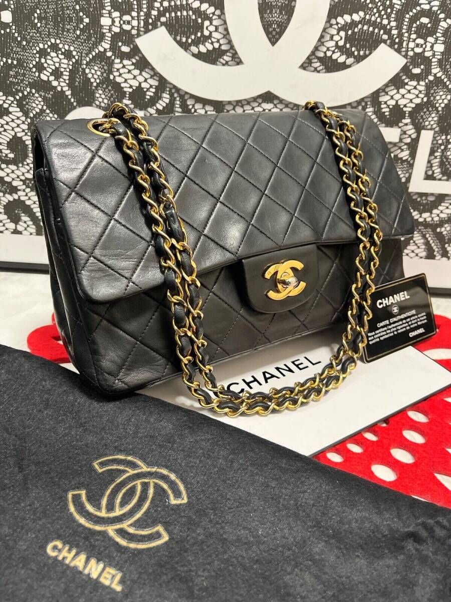 ◆◇ 極上美品 シャネル CHANEL マトラッセ ヴィンテージ ダブルフラップ 25 シール カード あり ブラック × ゴールド 546 ◇◆