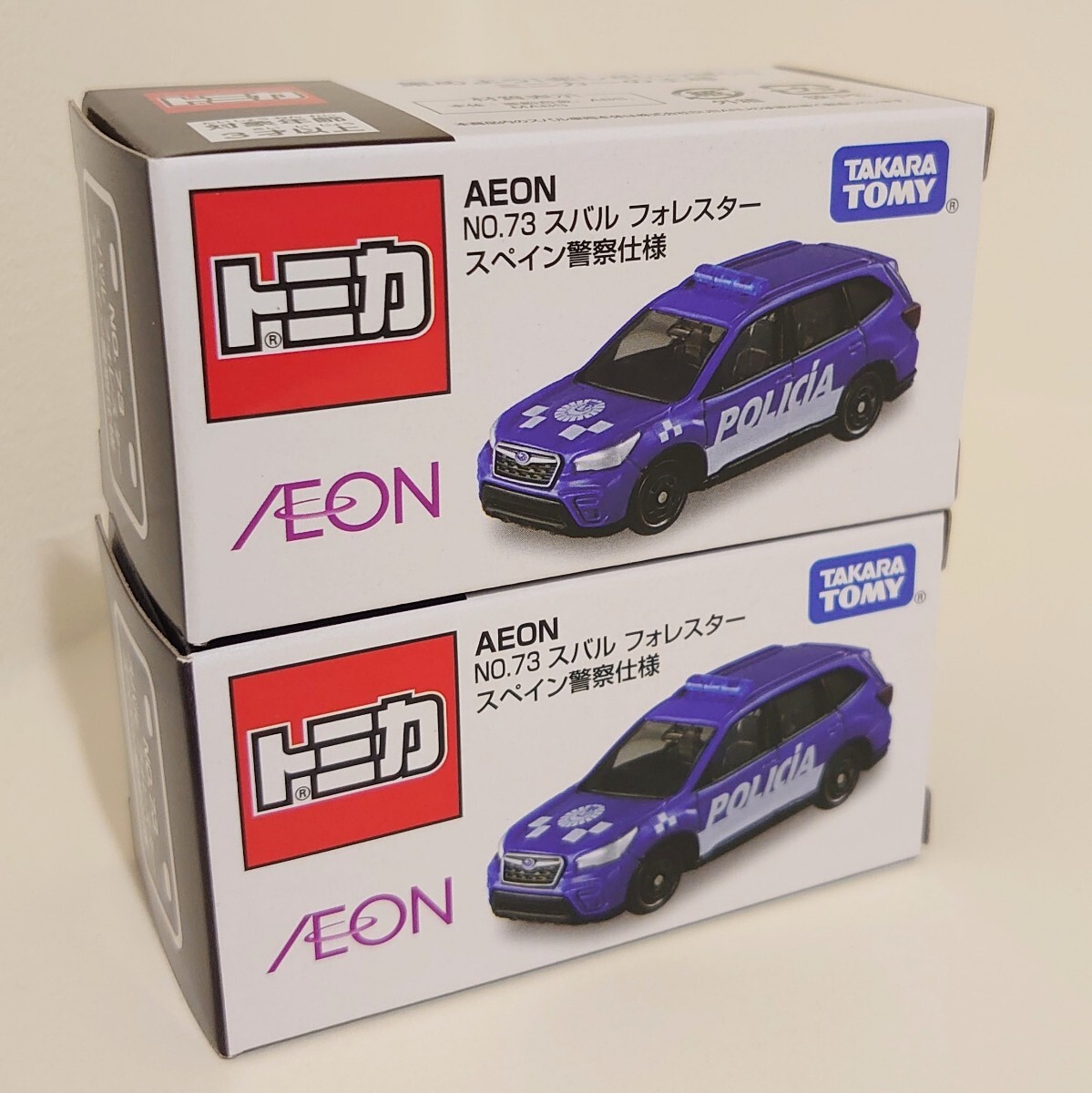 イオン 限定 トミカ 2台セット NO.73 スバル フォレスター スペイン 警察 AEON タカラトミー ミニカー ブルー 青 新品未使用_画像2