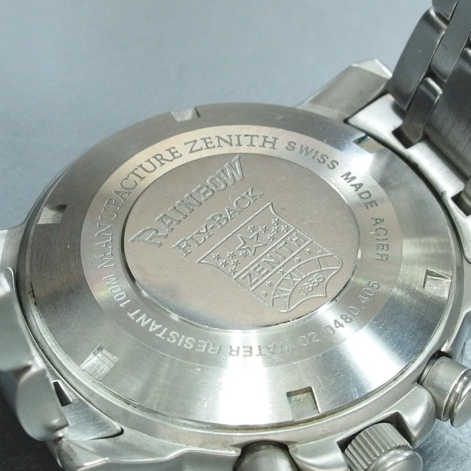 【美品 超希少モデル】ZENITH ゼニス レインボーフライバック クロノグラフ エルプリメロ Ref.02.0480.405 AT SS メンズ 腕時計「21482」_画像8