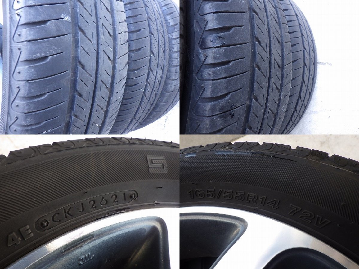 ◆スズキMK21SパレットSW14インチ4穴PCD100純正アルミホイール4本★165/55R14タイヤ付/ワゴンRアルトMRワゴン/ラパンなどに◆_画像10