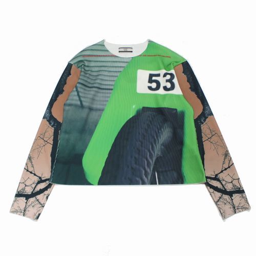 NON TOKYO ノン トウキョウ 23AW PRINT RIB LONG SLEEVE C/S B.CYCLING 転写カットソー FREE グリーン_画像1