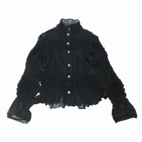 YOSHIKI HISHINUMA ヨシキ ヒシヌマ Vintage Shrink Sheer Blouse シュリンク ブラウス 2 ブラック