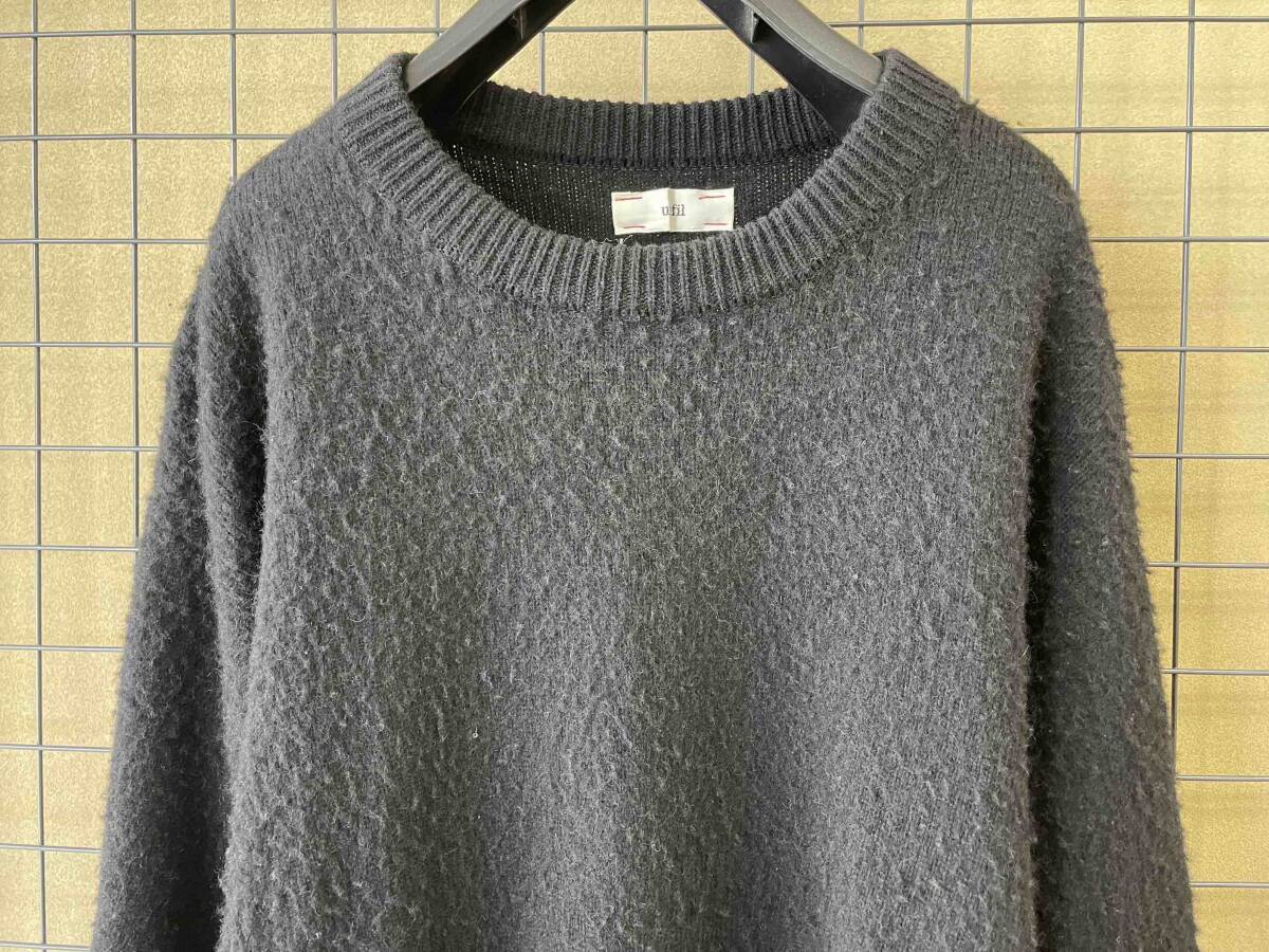 【unfil/アンフィル】Brushed Camel Sweater Crewneck BLACK size1 MADE IN JAPAN クルーネック キャメル セーター シャギー ニットの画像2