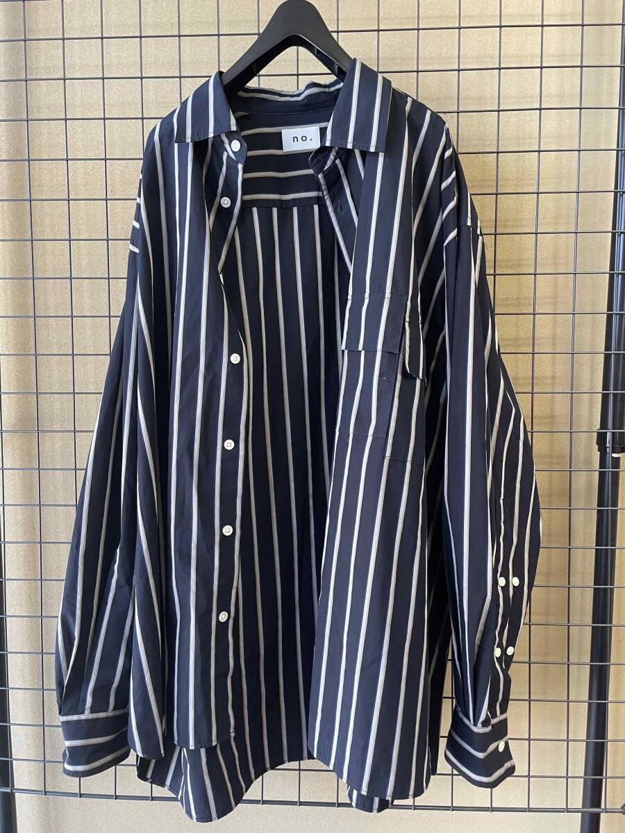 【no/number ナンバー】U/F STRIPE SHIRT size2 MADE IN JAPAN Wポケット&Wカフスディティール ビッグシルエット ストライプ シャツ_画像3