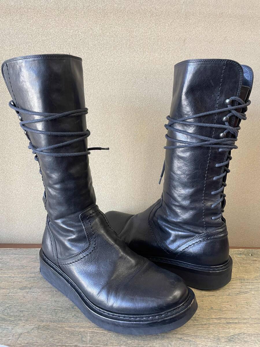 【ANN DEMEULEMEESTER/アンドゥムルメステール】Leather Long Boots BLACK サイドジップ レースアップ レザー ロングブーツ レディース_画像2