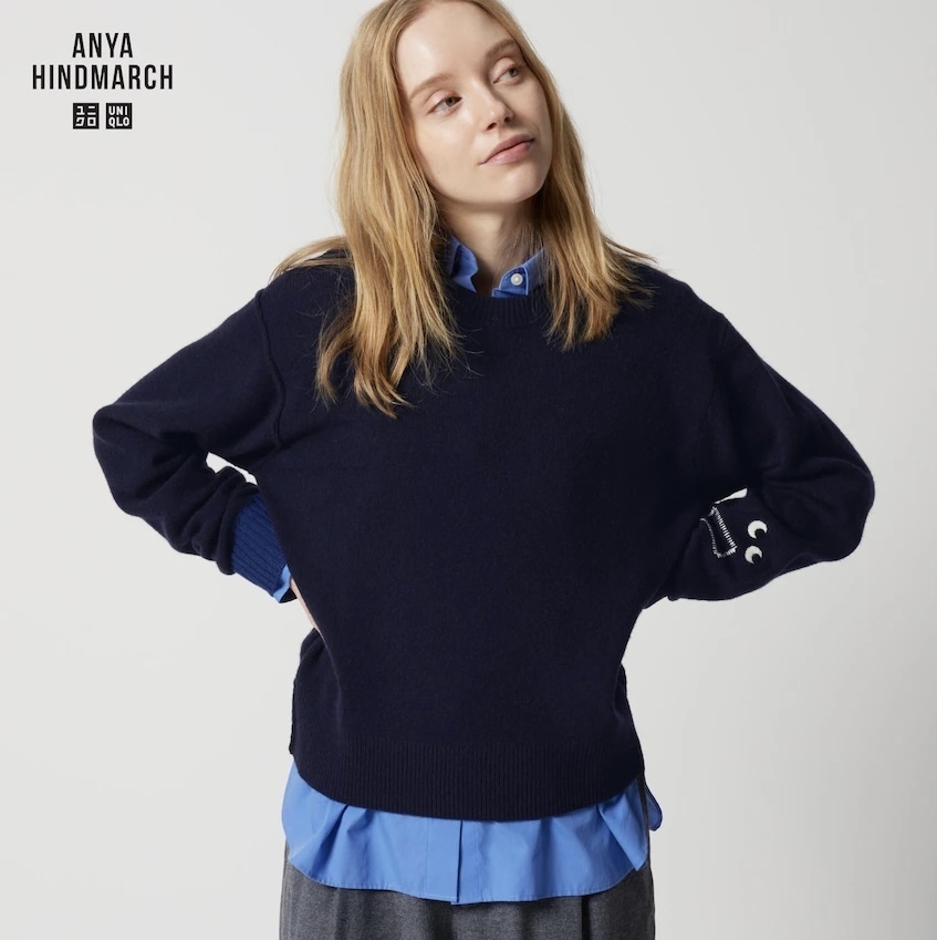 UNIQLO ANYA HINDMARCH ユニクロ アニヤ コラボ プレミアムラムクルーネックセーター（長袖）ネイビー XLサイズ 新品_参考画像