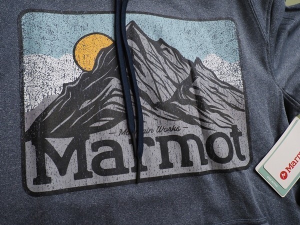 新品正規 Marmot マーモット USA企画 天竺ジャージー Mountain Peaks フーディー/パーカー メンズ100(L)ネイビー(NA) 直営店購入 ラスト_画像4