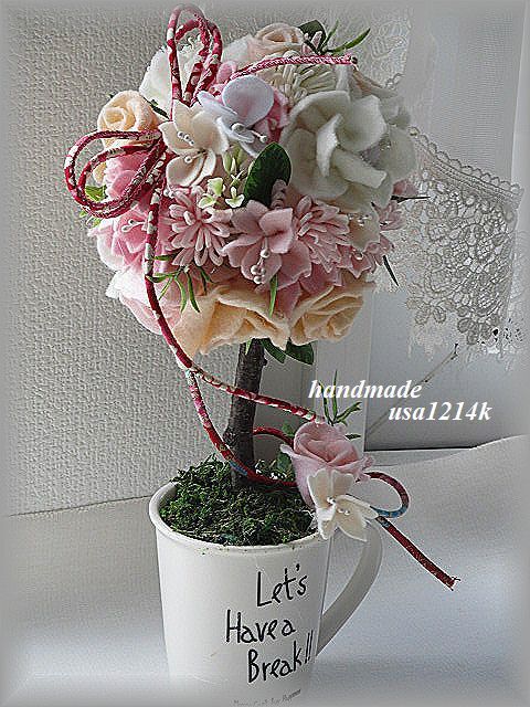  cologne ..... topiary! is . becomes Sakura & pink rose! felt . made . flower ...! hand made! height 30cm