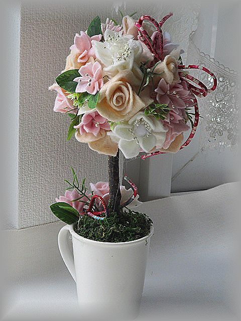  cologne ..... topiary! is . becomes Sakura & pink rose! felt . made . flower ...! hand made! height 30cm