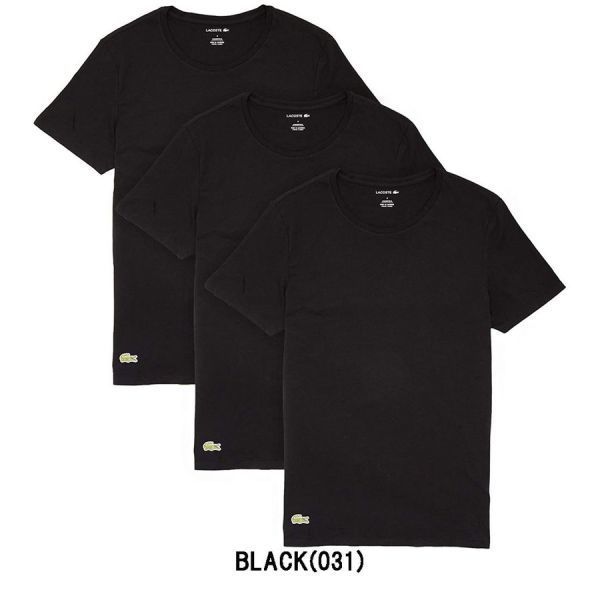※訳あり アウトレット LACOSTE(ラコステ)クルーネック 無地 Tシャツ ワンポイント 3枚組 半袖 メンズ TH3451 BLACK(031) XSサイズの画像1
