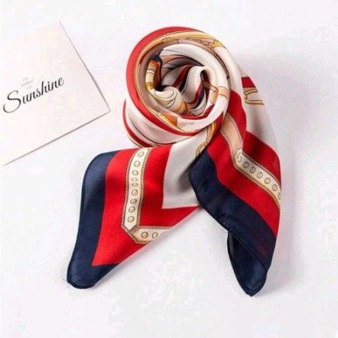 新品 レディース ファッション小物 大きめ スカーフ ショール 赤×ネイビー