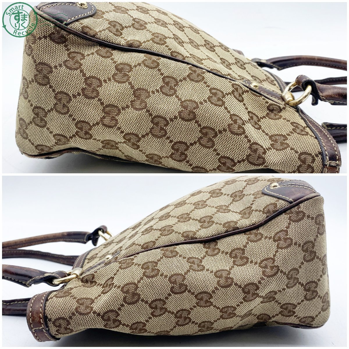 2403281675　△ GUCCI グッチ ハンドバッグ 161129 GGキャンバス レザー ブラウン 茶 レディース ブランド 中古_画像4